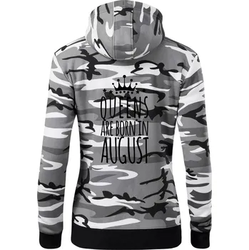 Dámská mikina Queens are born in August - Dámská mikina trendy zipper s kapucí - 2XL ( Šedý maskáč )