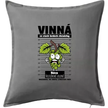 Polštář Vinná réva odsouzena Veltlínské zelené - Polštář 50x50 - 50x50 - Včetně výplně ( Tmavě šedý melír )