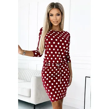 Oblečení a móda 13-164 Sportovní šaty se šněrováním a kapsami - bordó, s hráškem - polská výroba XS