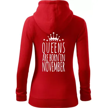 Dámská mikina Queens are born in November - Dámská mikina trendy zipper s kapucí - XS ( Červená )