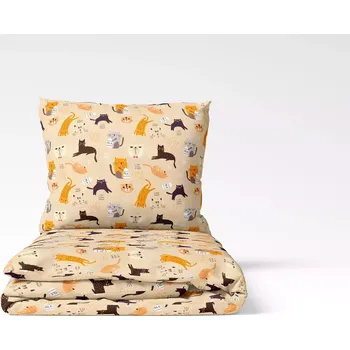 Povlečení Škodák Kočičky na béžové 140 x 200, 70 x 90 cm zipový uzávěr