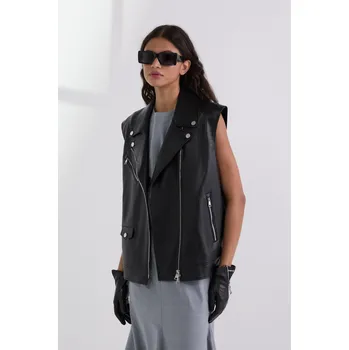 Dámská vesta VESTA KARL LAGERFELD FAUX LEATHER BIKER GILET BLACK