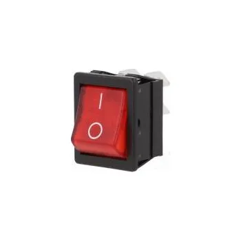 vypínač ROCKER DPST pol 2 OFF-ON 16A/250VAC červená doutnavka 250V