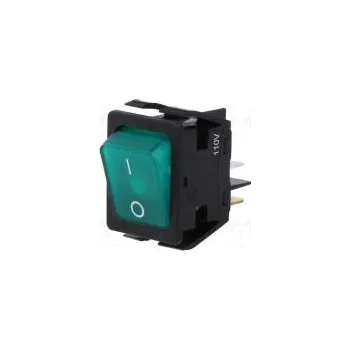 vypínač ROCKER DPST pol 2 OFF-ON 16A/250VAC zelená doutnavka 125V
