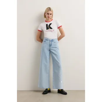 Dámské džíny DŽÍNY KARL LAGERFELD KL X DISNEY WIDE LEG DENIM PANTS LIGHT BLUE DENIM