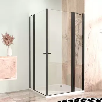 WellMall Sprchová zástěna 105x85, obdélníková, čirá, černá (60+30/80+30) - ALFA LINE DUE Sklo Černá