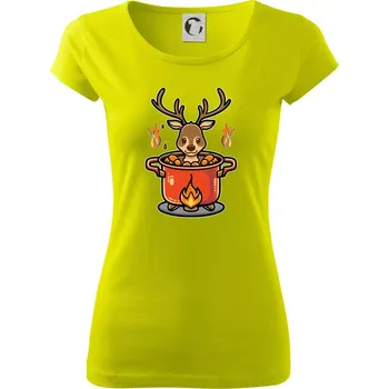 Dámské tričko Hrnec s jelenem - Dámské triko Pure - S ( Limetková )