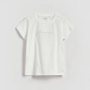 Dívčí tričko Reserved - Tričko s vyšívaným nápisem - bílá - 454FT-00X - 454FT-00X-164