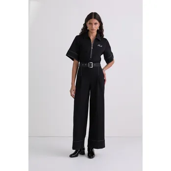 Dámská móda OVERAL KARL LAGERFELD CONTRAST STITCH JUMPSUIT BLACK