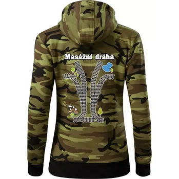 Dámská mikina Masážní dráha - Dámská mikina trendy zipper s kapucí - S ( Zelený maskáč )