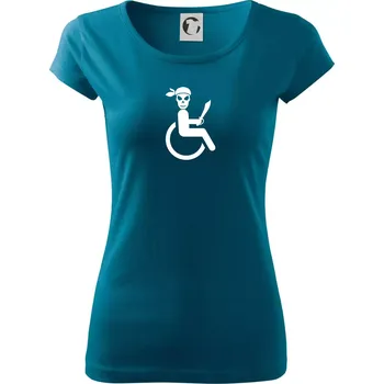 Dámské tričko Pirát vozíčkář - Dámské triko Pure - L ( Petrolejová )