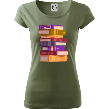 Dámské tričko Knihomol stojící knihy - Dámské triko Pure - S ( Khaki )