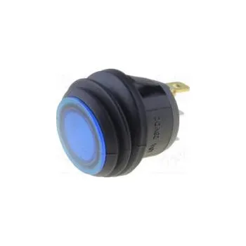 vypínač ROCKER SPST pol 2 OFF-(ON) 10A/28VDC modrá IP65 LED 28VDC