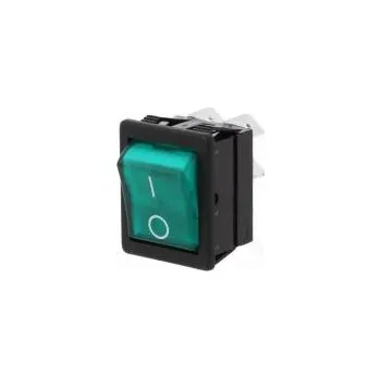 vypínač ROCKER DPST pol 2 OFF-ON 16A/250VAC zelená doutnavka 250V