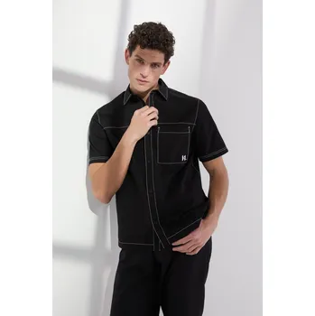 Pánská košile KOŠILE KARL LAGERFELD SSLV CONTRAST STITCH SHIRT BLACK