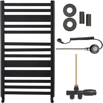 Radiátor CERANO - Koupelnový radiátorový set Enrico - kombinované vytápění, wifi tyč - boční jednobodové připojení - 467W - černá matná - 970x500 mm