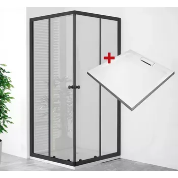 POINT Q BLACK HARD 80x80 Clear Čtvercový sprchový kout s mramorovou vaničkou