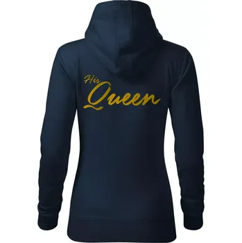 Dámská mikina The King - His Queen - psací - Mikina dámská Cape s kapucí - XL ( Námořní modrá (velmi tmavá - téměř černá) )