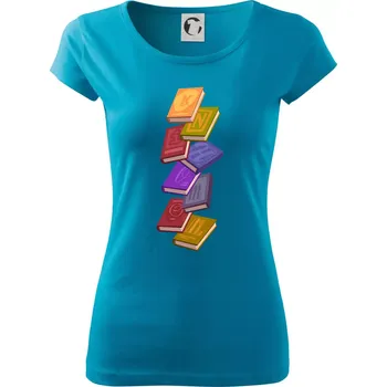 Dámské tričko Knihomol letící knihy - Dámské triko Pure - XS ( Světlý tyrkys )