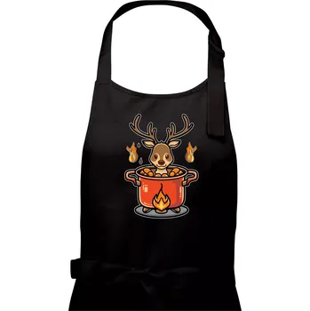 Kuchyňská zástěra Hrnec s jelenem - Pánská zástěra na vaření - Univerzální velikost ( Černá )