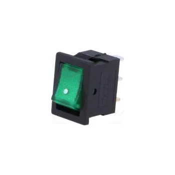 vypínač ROCKER SPST pol 2 OFF-ON 3A/250VAC zelená doutnavka 35mΩ