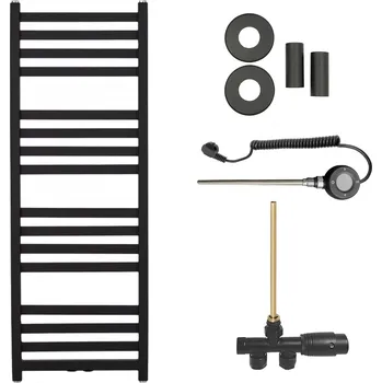 Radiátor CERANO - Koupelnový radiátorový set Fulgidus - kombinované vytápění, wifi tyč - boční jednobodové připojení - 616W - černá matná - 1190x430 mm