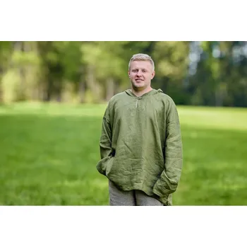 Pánská košile Nelly Lněná ležérní košile s kapucí - khaki velikost: oversize menší