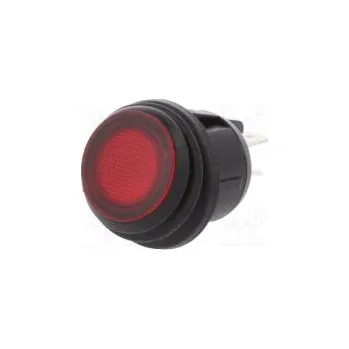 vypínač ROCKER DPST pol 2 OFF-ON 20A/12VDC červená IP65 LED 12VDC