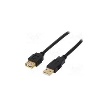 Datový kabel Kabel USB 2.0 USB A zásuvka, USB A vidlice zlacený 3m černá