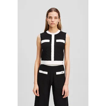 Dámský svetr SVETR KARL LAGERFELD CONTRAST SLEEVELESS KNIT TOP BLACK