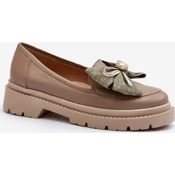 Dámské mokasíny Dámské kožené mokasíny s mašlí Laura Messi 2787 Barva: Béžová, Velikost: 40