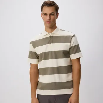 Pánské tričko Reserved - Pruhované polo tričko comfort - olivová - 291EF-91X - 291EF-91X-L