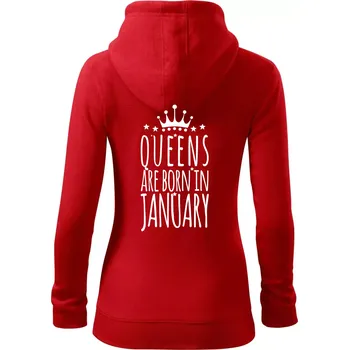 Dámská mikina Queens are born in January - Dámská mikina trendy zipper s kapucí - S ( Červená )