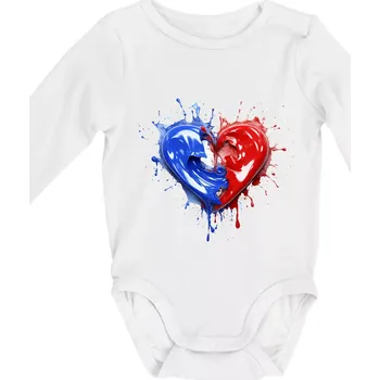 Kojenecký body Srdce rozprsknuté - Francouzské barvy - Body kojenecké s dlouhým rukávem - Dlouhý r. do 3 měs ( Bílá )