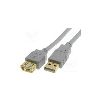 Datový kabel Kabel USB 2.0 USB A zásuvka, USB A vidlice zlacený 3m šedá