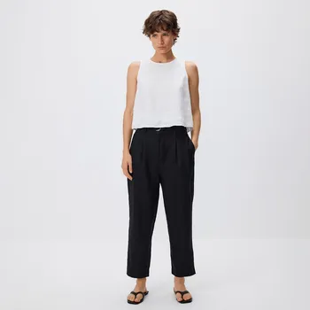 Dámské kalhoty Reserved - Lněné kalhoty s páskem - černý - 314FT-99X - 314FT-99X-M