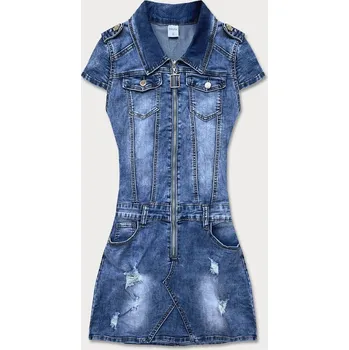 Dámské šaty Světle modré dámské džínové šaty s krátkými rukávy (GD6620) odstíny modré S (36)