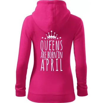 Dámská mikina Queens are born in April - Dámská mikina trendy zipper s kapucí - XS ( Purpurová )