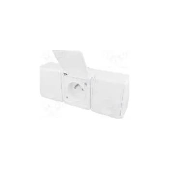 Elektrická zásuvka Konektor napájecí AC zásuvka 2P+PE 250VAC 16A bilá na omítku