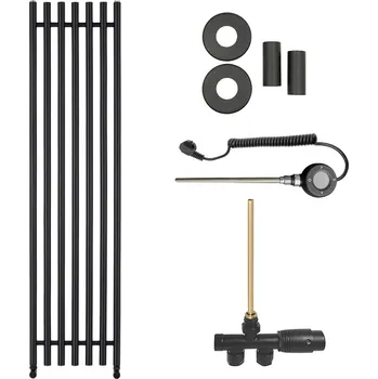 Radiátor CERANO - Koupelnový radiátorový set Valerio - kombinované vytápění, wifi tyč - boční jednobodové připojení - 872W - černá matná - 1560x390 mm