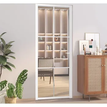 Interiérové dveře vidaXL Interiérové dveře 83 x 201,5 cm bílé ESG sklo a hliník [350589] Barva: Bílá a průhledná