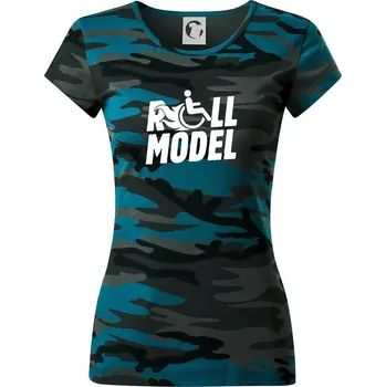 Roll model - Dámské maskáčové triko - M ( Petrolejová maskáč )