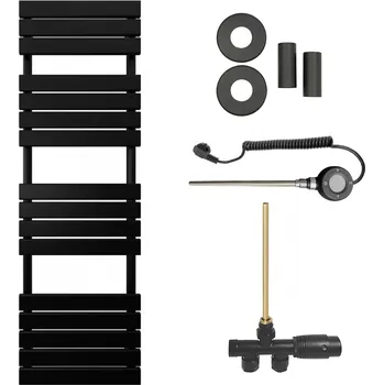 Radiátor CERANO - Koupelnový radiátorový set Claude - kombinované vytápění, wifi tyč - boční jednobodové připojení - 866W - černá matná - 1600x500 mm