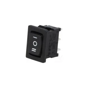 vypínač ROCKER SP3T pol 3 (ON)-OFF-(ON) 10A/250VAC černá není 50mΩ