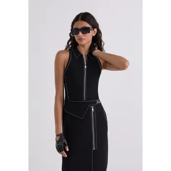 TOP KARL LAGERFELD CONTRAST STITCH POLO BLACK