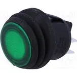 ROCKER DPST pol 2 OFF-ON 10A/250VAC zelená IP65 doutnavka
