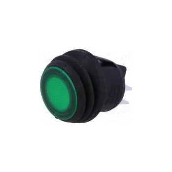 vypínač ROCKER DPST pol 2 OFF-ON 10A/250VAC zelená IP65 doutnavka