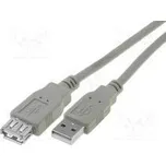 Kabel USB 2.0 USB A zásuvka, USB A vidlice niklovaný 3m šedá