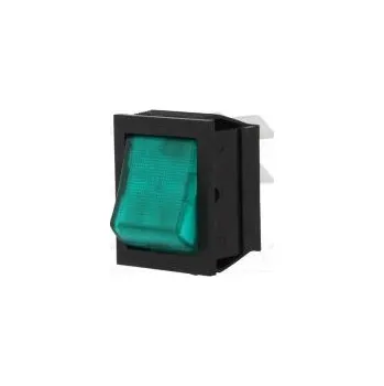 vypínač ROCKER DPST pol 2 OFF-ON 16A/250VAC zelená doutnavka 250V