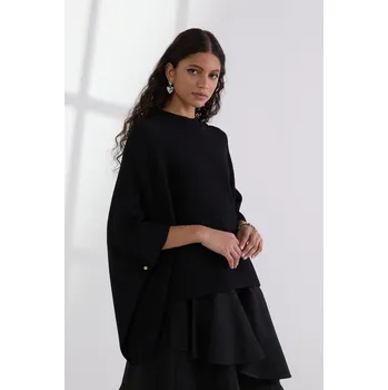 Dámský svetr PONČO KARL LAGERFELD RIB KNIT PONCHO BLACK
